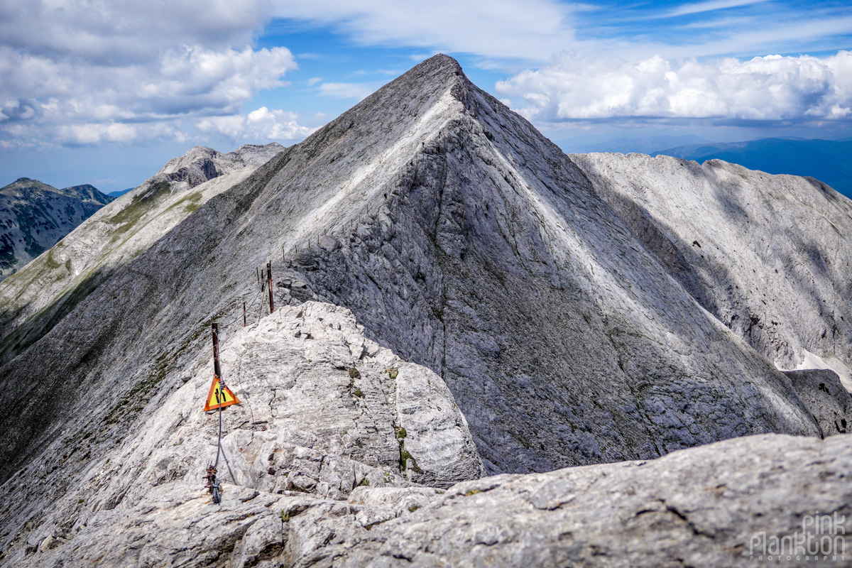 Caution sign at Koncheto Ridge in Bulgaria