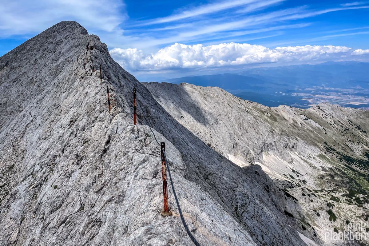 Steel support cable on Koncheto Ridge in Bulgaria