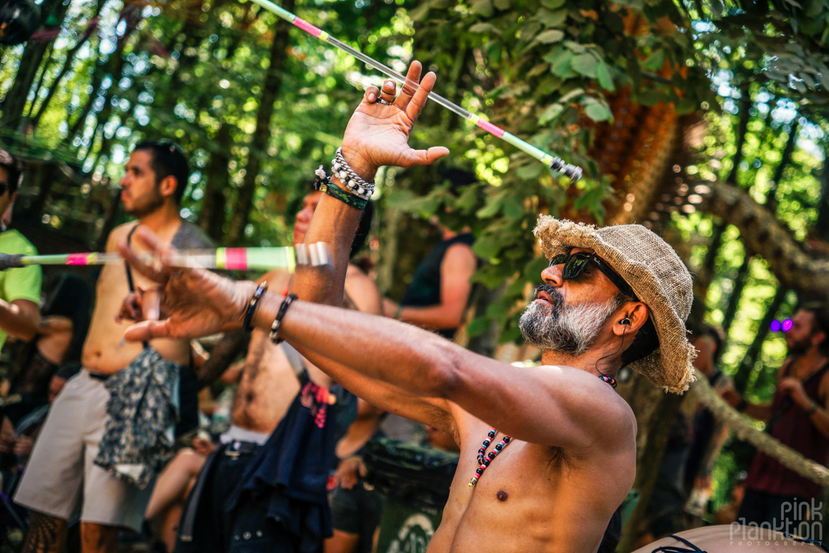 Man dancing with sticks at Modem Festival