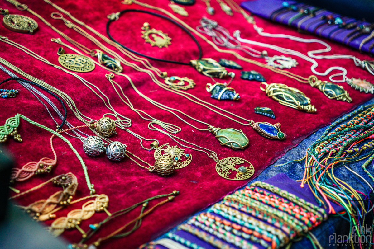 Closeup of artisan jewelry at Modem Festival