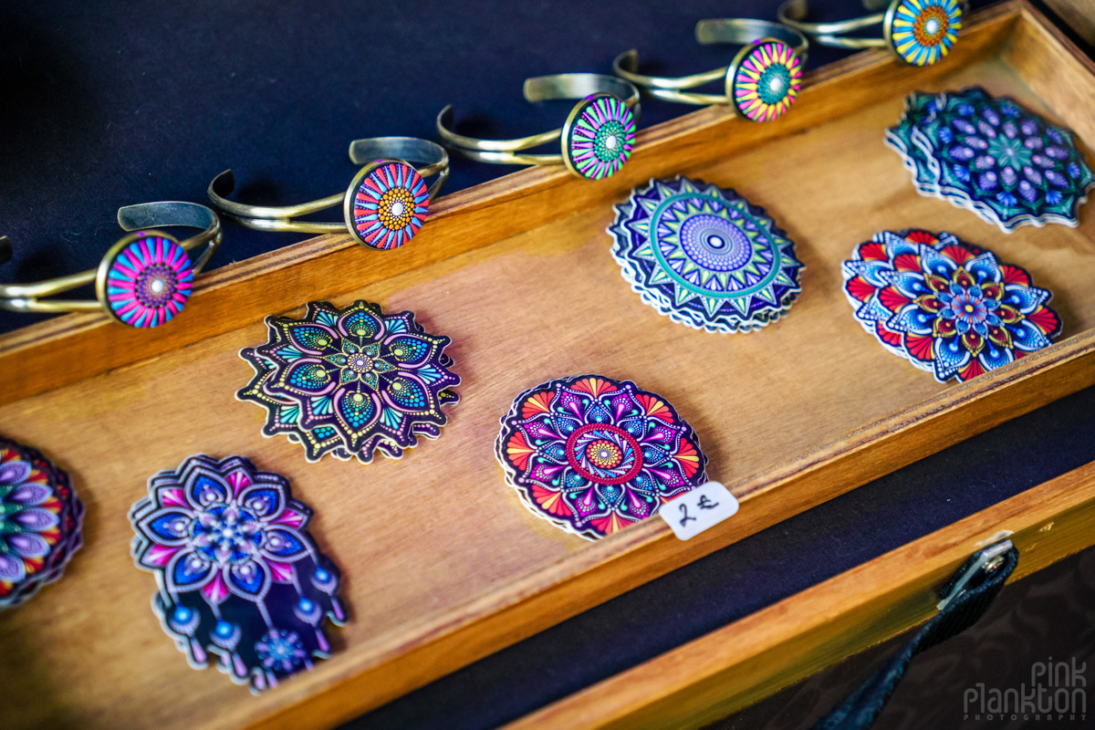 Mandala stickers and bracelets at market at Modem Festival