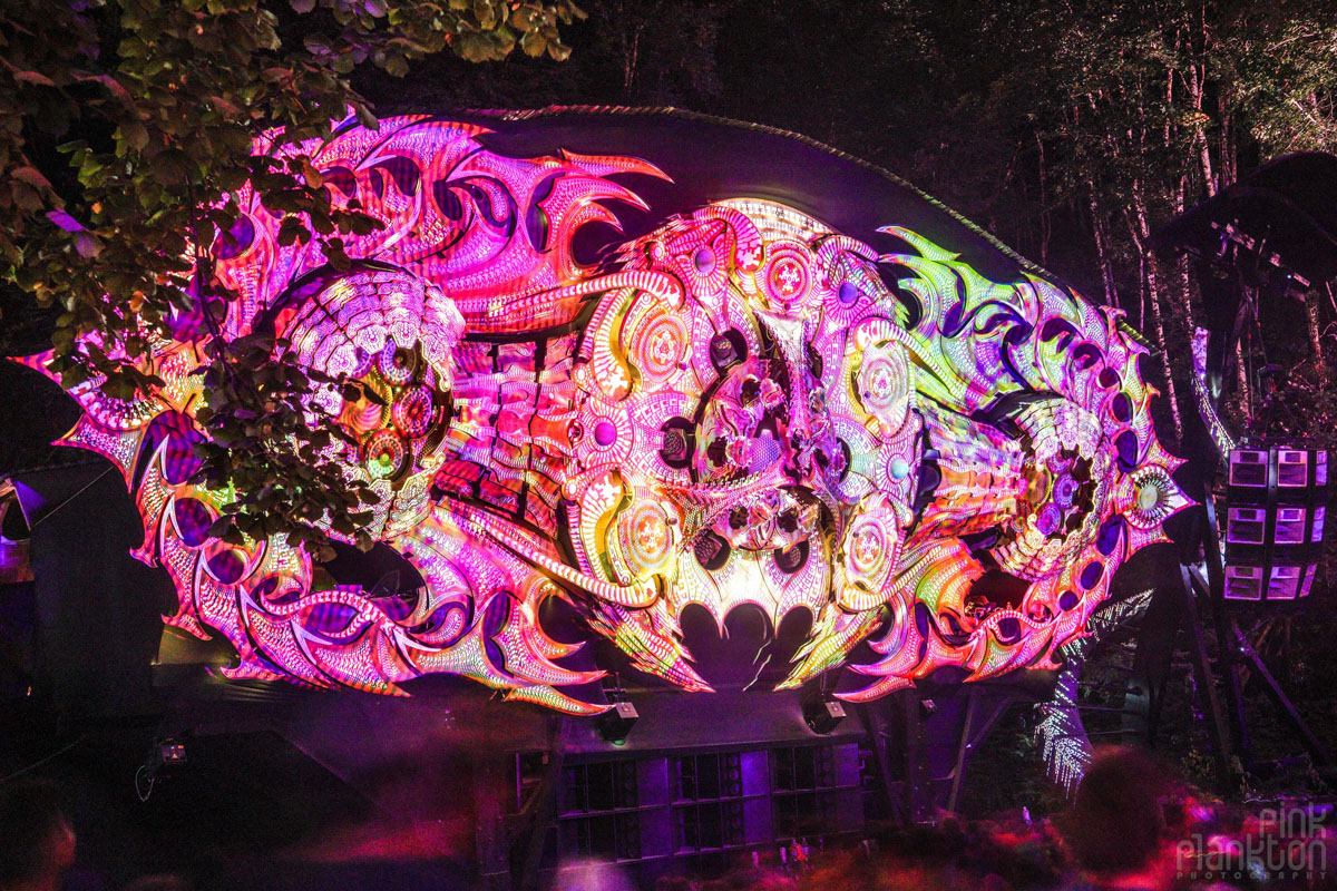 The Hive Stage with 3D projection mapping at night at Modem Festival