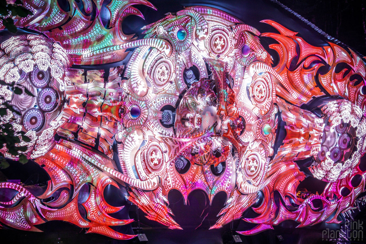 The Hive Stage with 3D projection mapping at night at Modem Festival