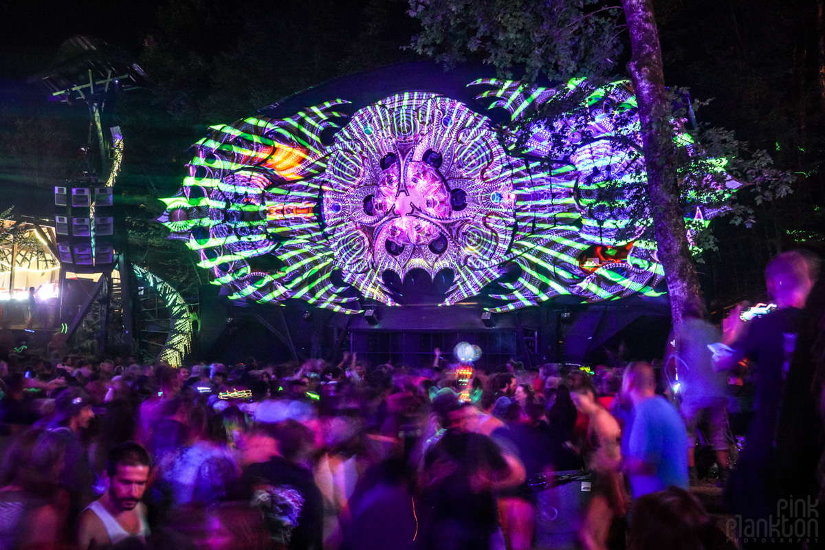 The Hive Stage with 3D projection mapping at night at Modem Festival