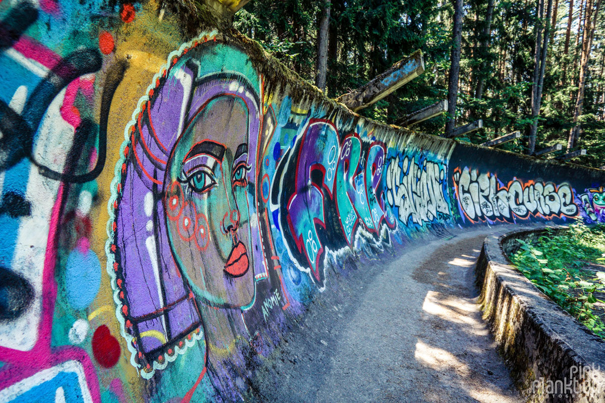 Street art on abandoned bobsled track in Sarajevo