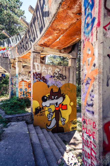 Street art on abandoned bobsled track in Sarajevo