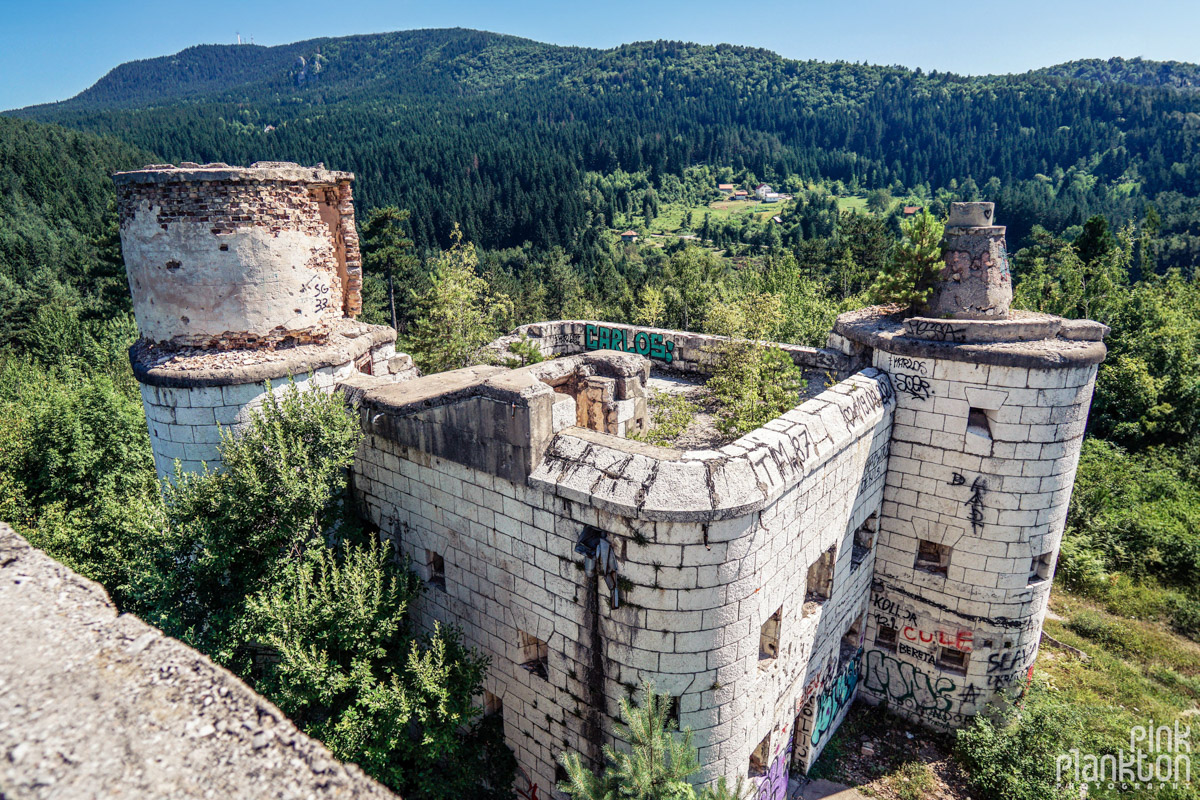 View of street art and graffiti on abandoned walls of Bistrik Tower in Sarajevo