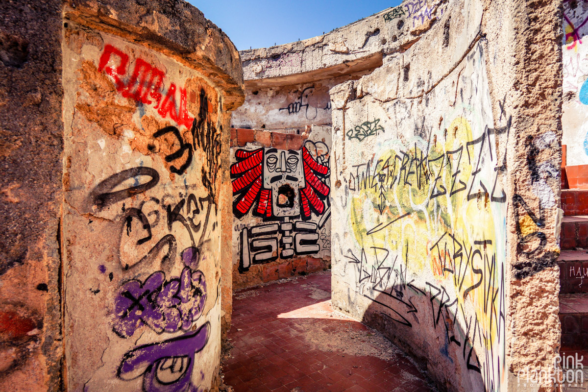 Graffiti on abandoned walls of Bistrik Tower in Sarajevo