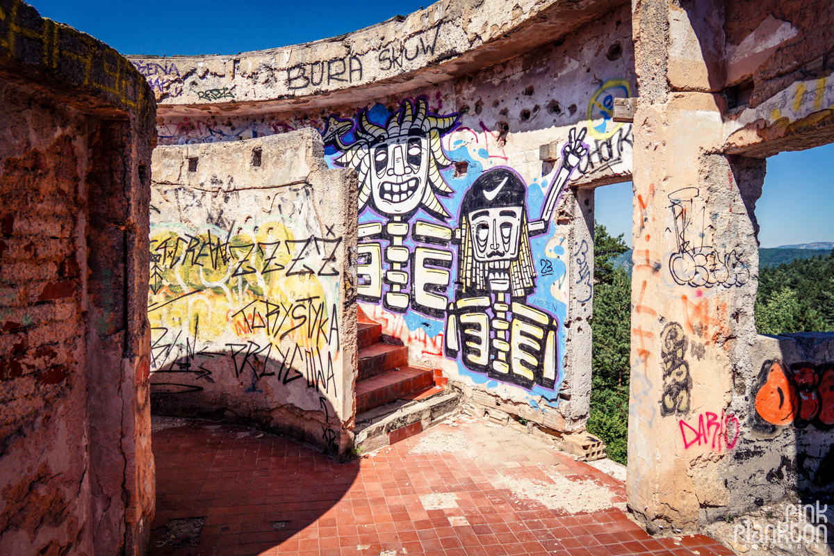 Street art on abandoned walls of Bistrik Tower in Sarajevo