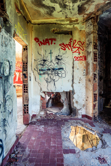 Street art and graffiti on abandoned walls of Bistrik Tower in Sarajevo