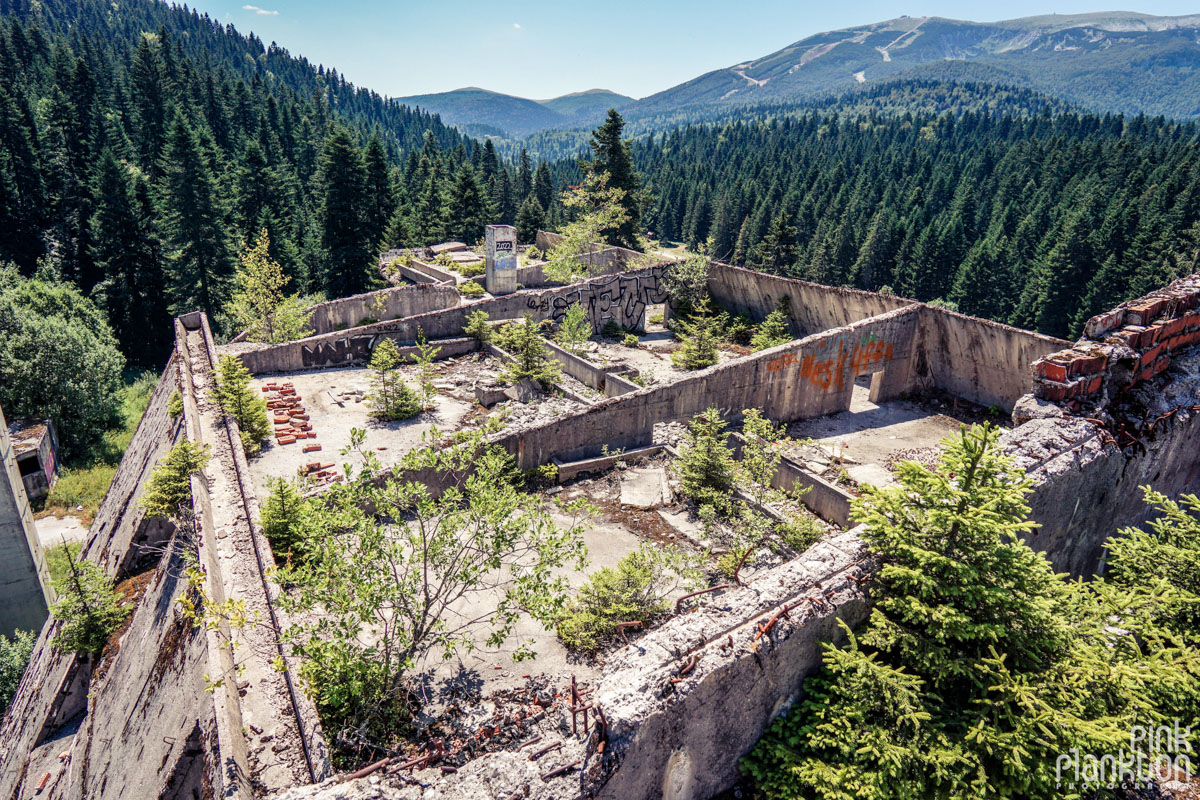 View from roof of abandoned Hotel Igman in Sarajevo