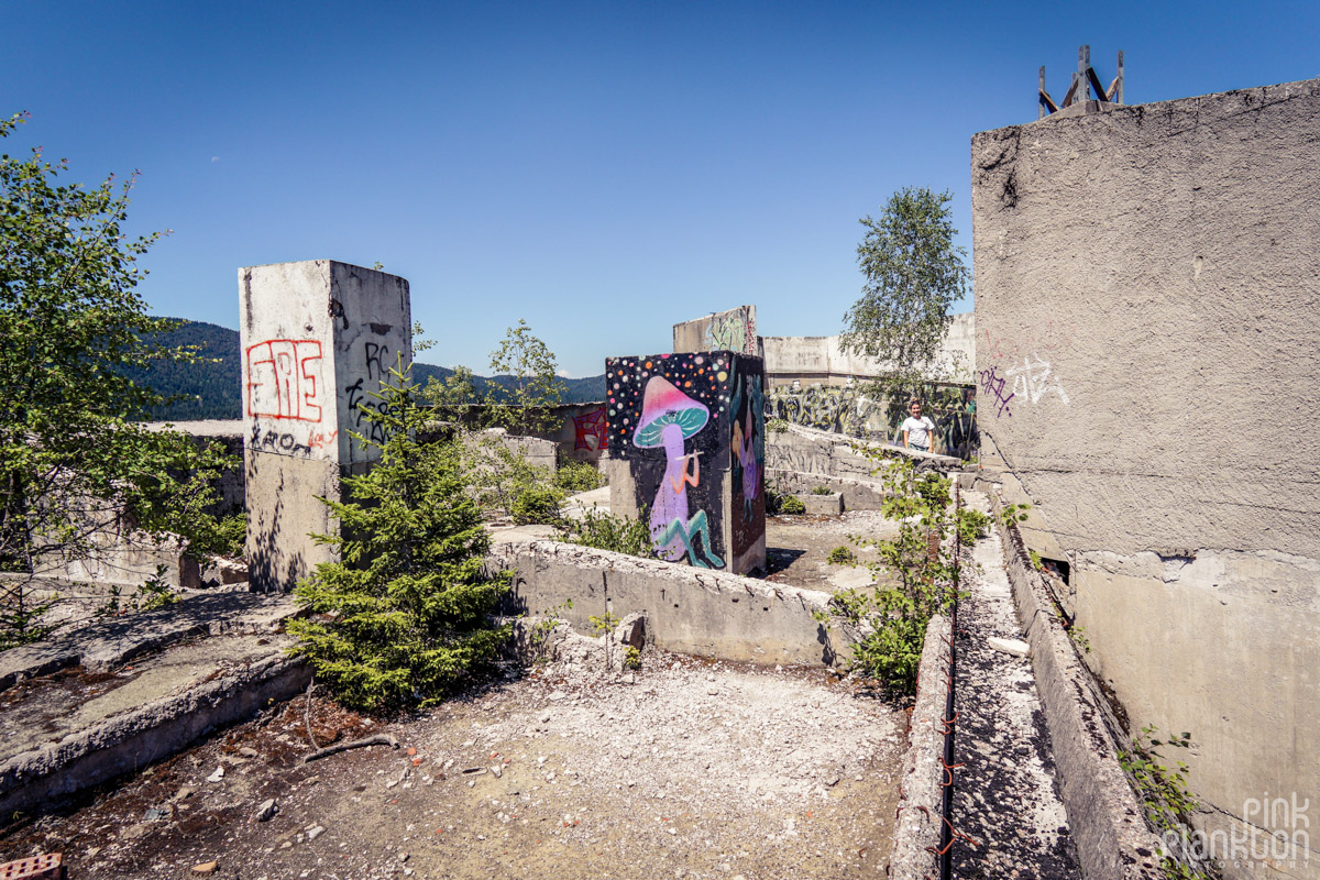 Roof of abandoned Hotel Igman in Sarajevo