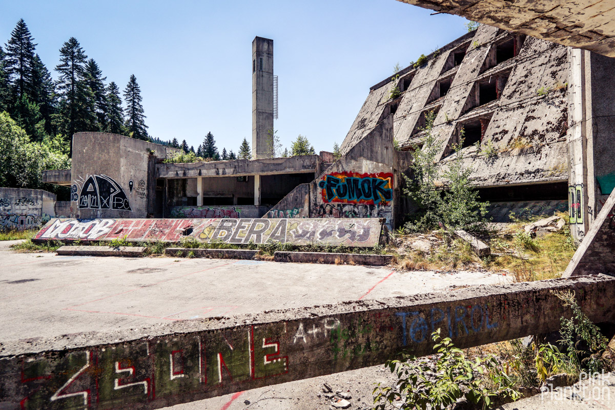 Exterior of abandoned Hotel Igman in Sarajevo