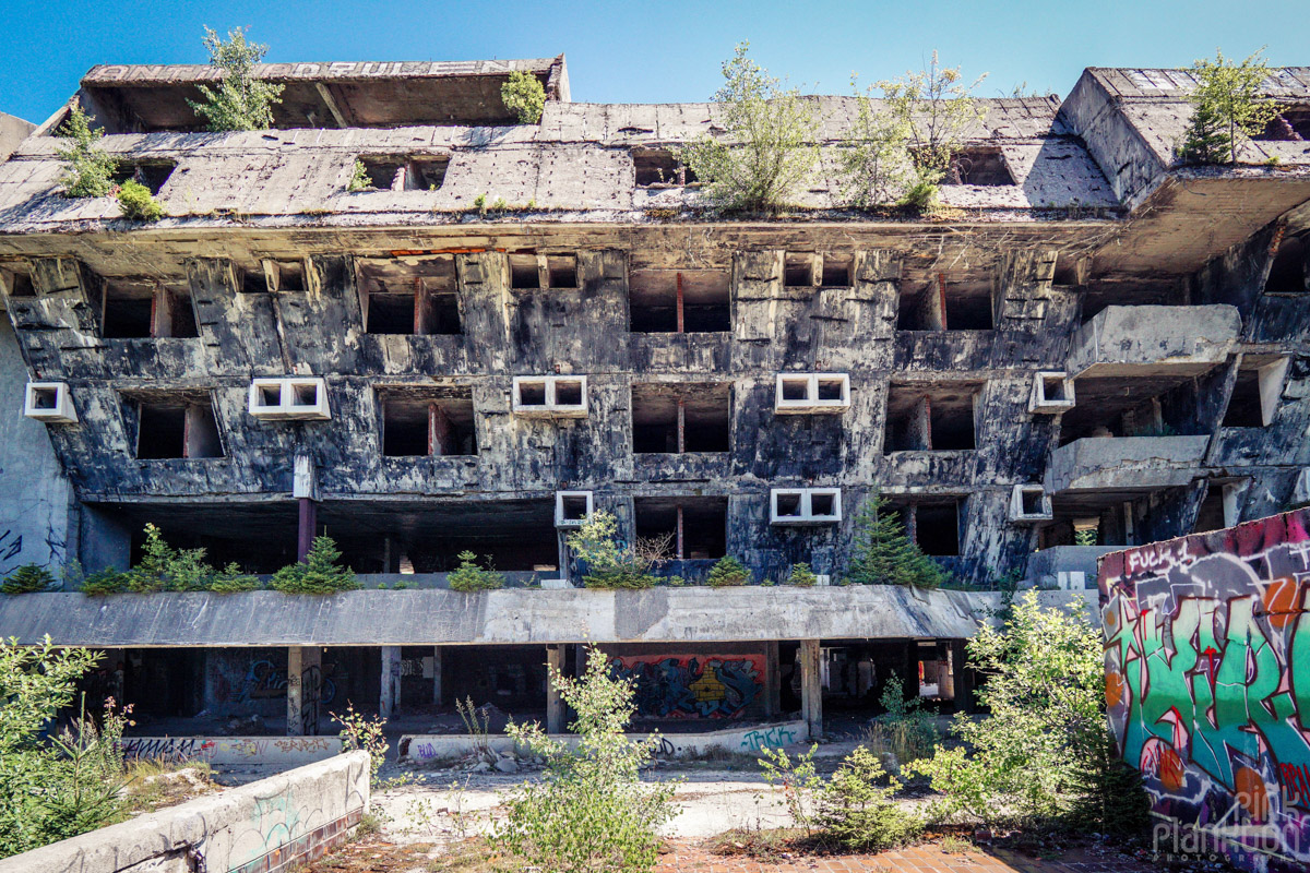 Exterior view of abandoned Hotel Igman in Sarajevo