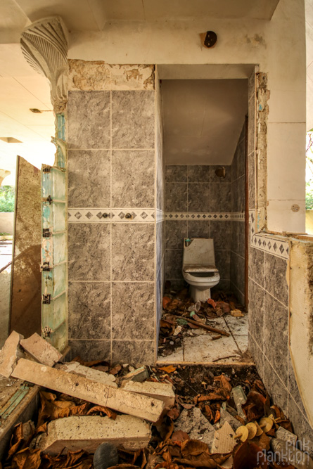 washroom in abandoned pyramid mansion in Playa del Carmen Mexico