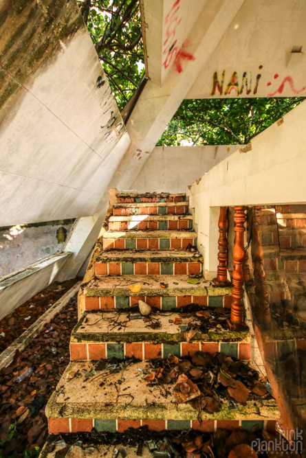 staircase inside abandoned pyramid mansion in Playa del Carmen Mexico
