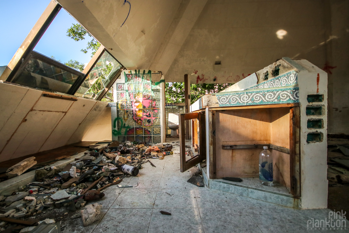 second floor of abandoned pyramid mansion in Playa del Carmen Mexico